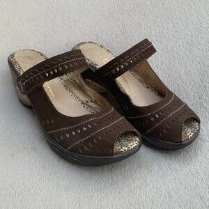 Jambu Touring Leather Peep Toe Sport Wedge Sandals Sz8